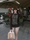  Áo Thun Dài Tay [Unisex] Badblood - [w-tee25-175] KEEP SLEEPING Boat Neck Loose Fit Tee - Chocolate 