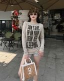  Áo Thun Dài Tay [Unisex] Badblood - [w-tee25-174] KEEP SLEEPING Boat Neck Loose Fit Tee - Sand 