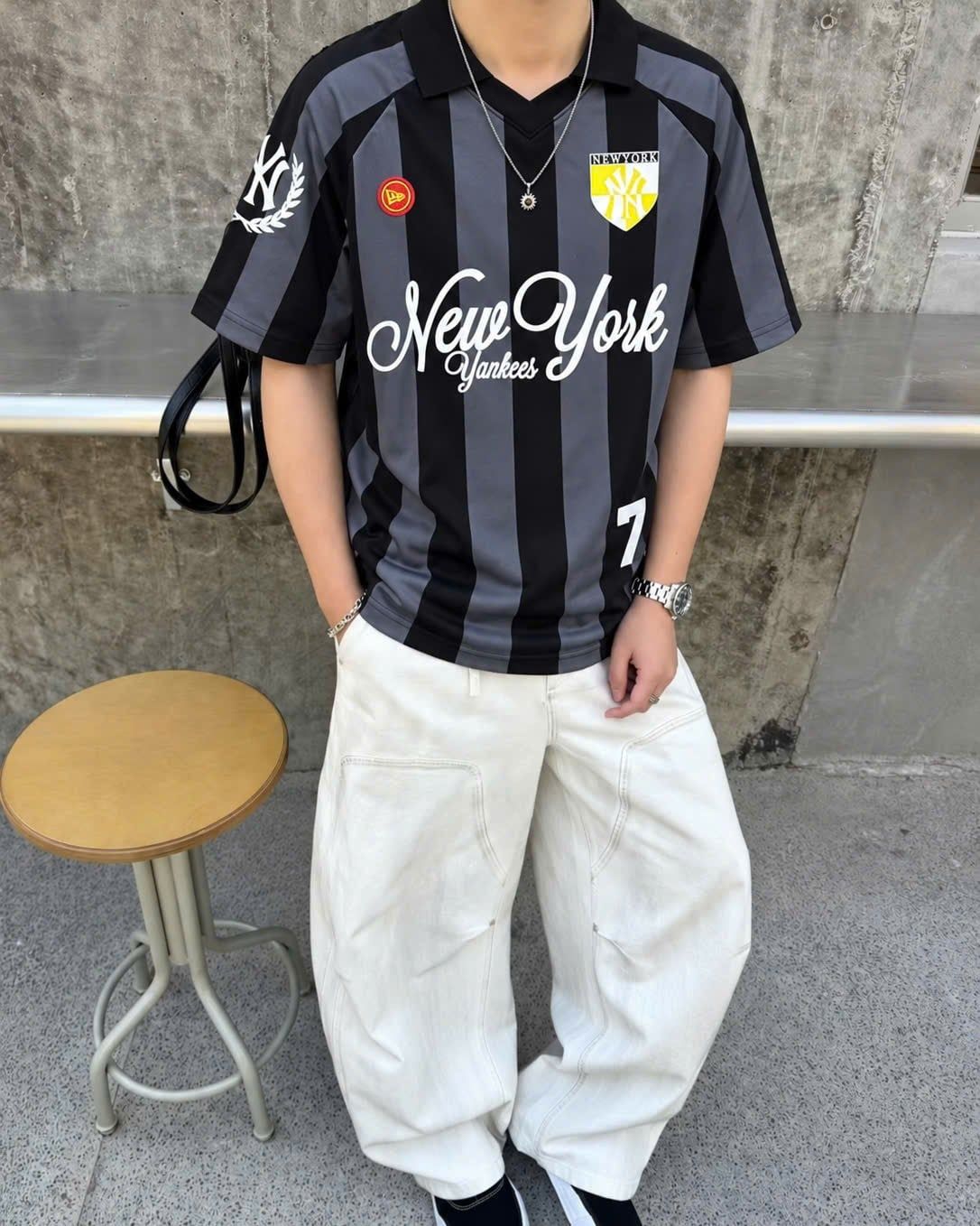  Áo Thun Polo New Era - [Unisex] New York Jersey Stripe Black - 13782557 