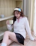  Áo Thun MLB [Nữ] - Basic Small Logo Long Sleeve Collared CLE - 3FPQB0141 