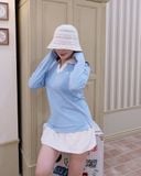  Áo Thun MLB [Nữ] - Basic Small Logo Long Sleeve Collared CLE - 3FPQB0141 