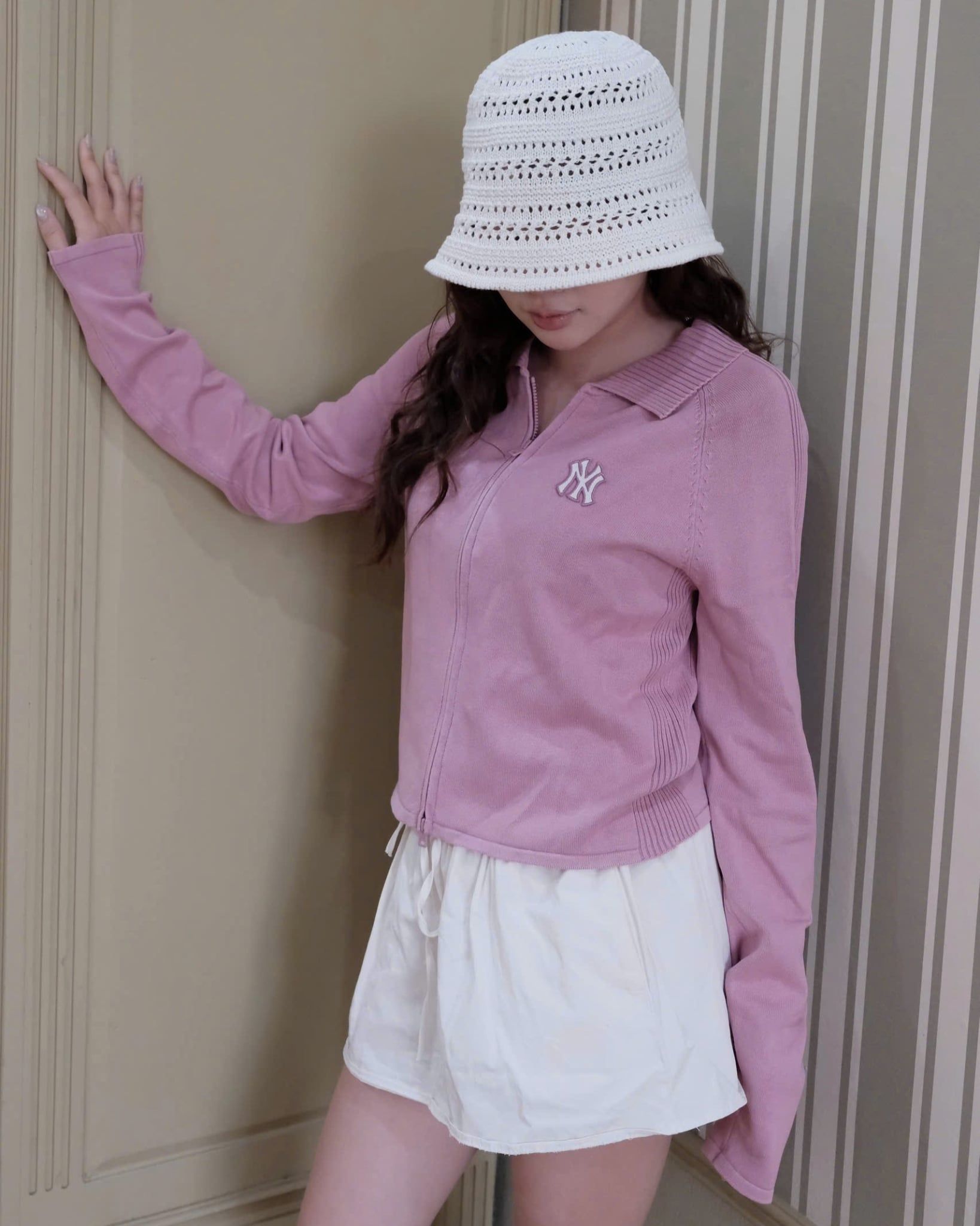  Áo Cardigan MLB [Nữ] - Basic Vintage Washed NY D.Pink - 3FKCB0554-50PKD 