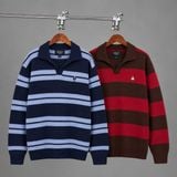  Áo Sweater Whoau [Unisex] - Steve Open Collar Stripe Pullover - WHKAG4951U 