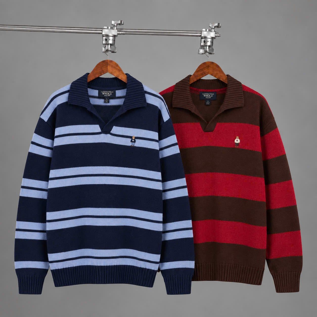  Áo Sweater Whoau [Unisex] - Steve Open Collar Stripe Pullover - WHKAG4951U 