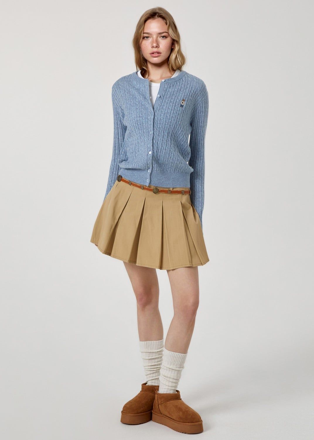 Áo Cardigan WHOAU [Nữ] - Steve High Gauge Wool Cable Blue - WHCKG1215F 