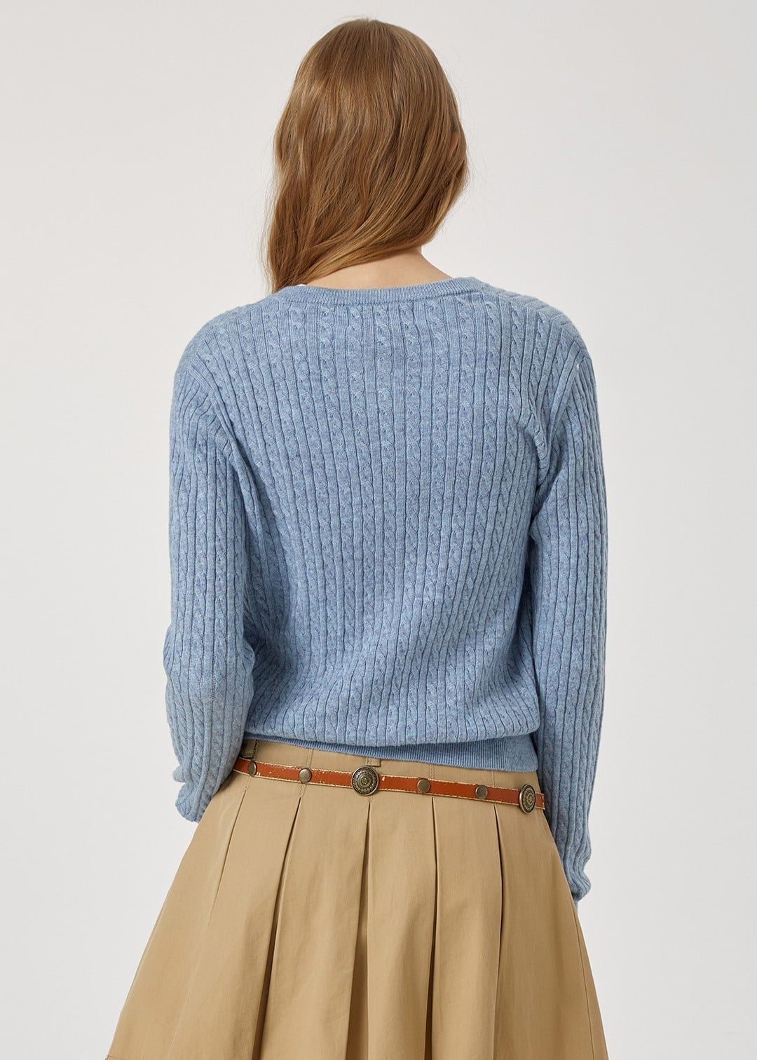  Áo Cardigan WHOAU [Nữ] - Steve High Gauge Wool Cable Blue - WHCKG1215F 