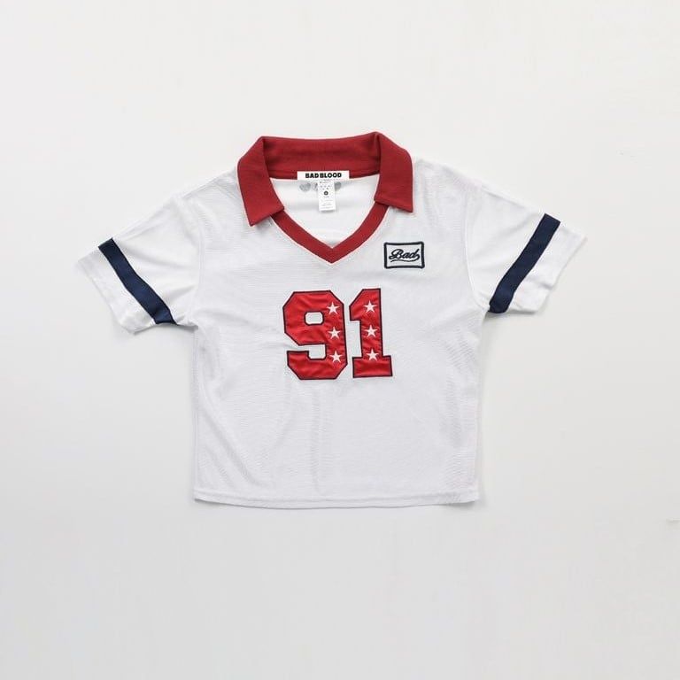  Áo Thun [Unisex] Badblood - [w-tee24-065] 91 Slim Fit Football Jersey White 