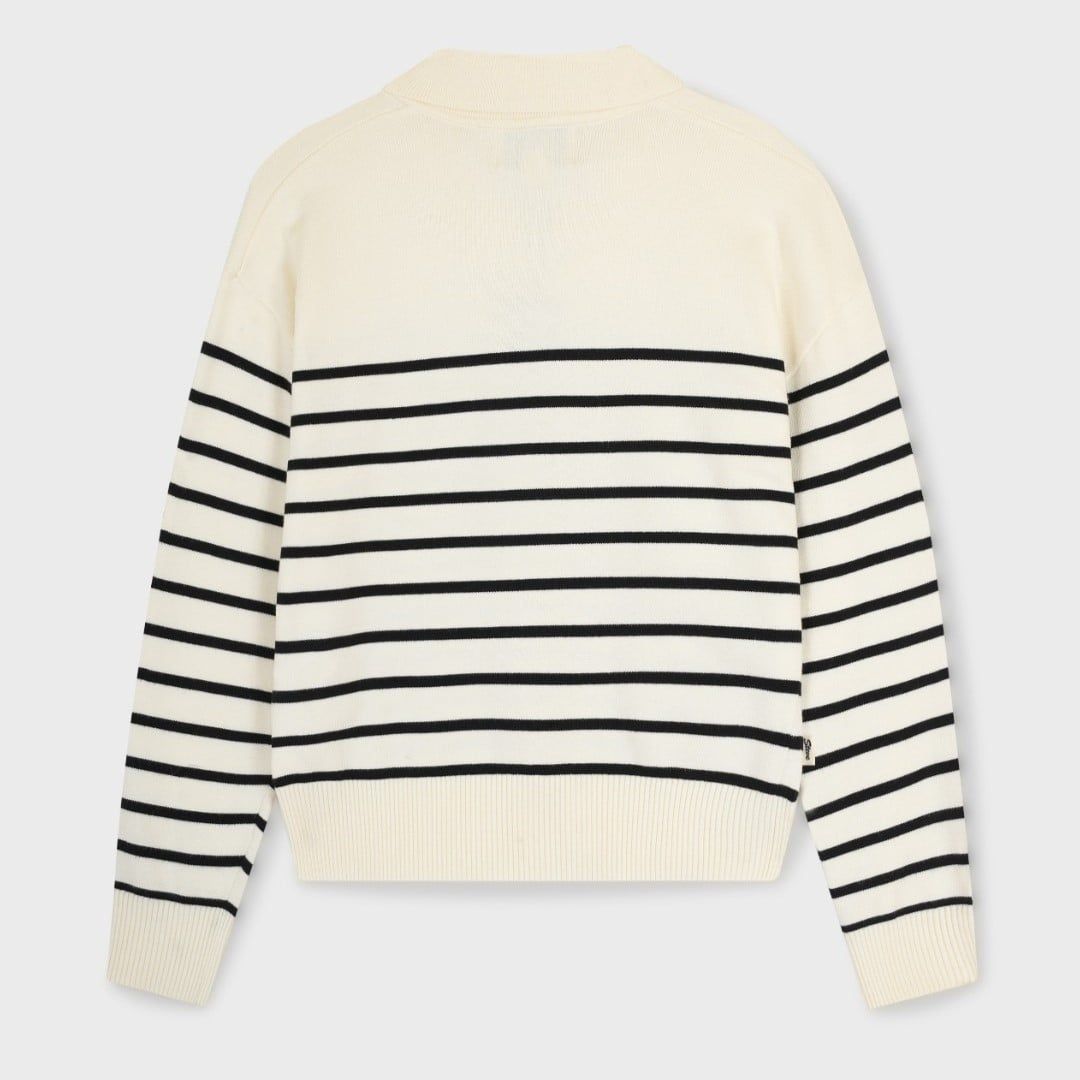  Áo Sweater Whoau [Nữ] - Steve Open Collar Stripe Pullover - WHKAG2343F 