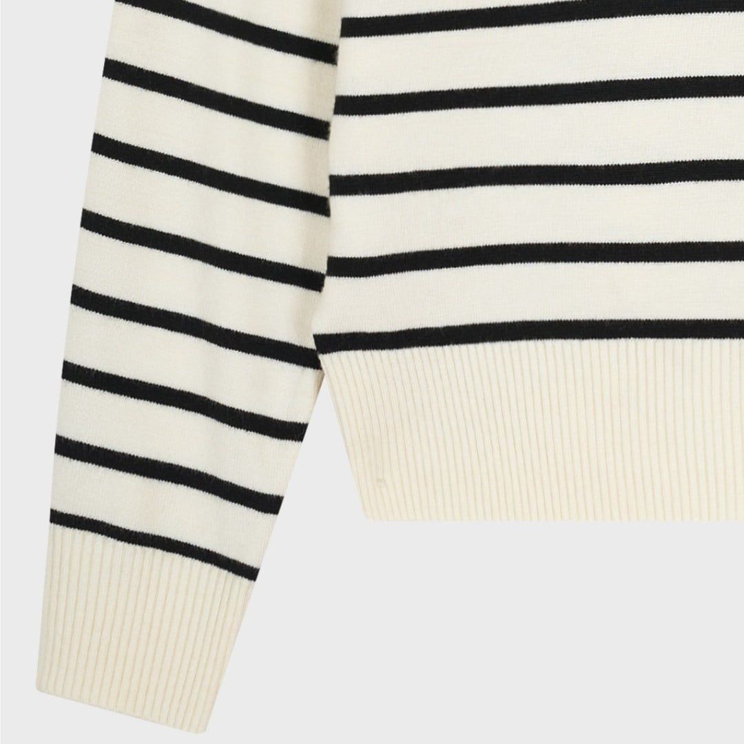  Áo Sweater Whoau [Nữ] - Steve Open Collar Stripe Pullover - WHKAG2343F 