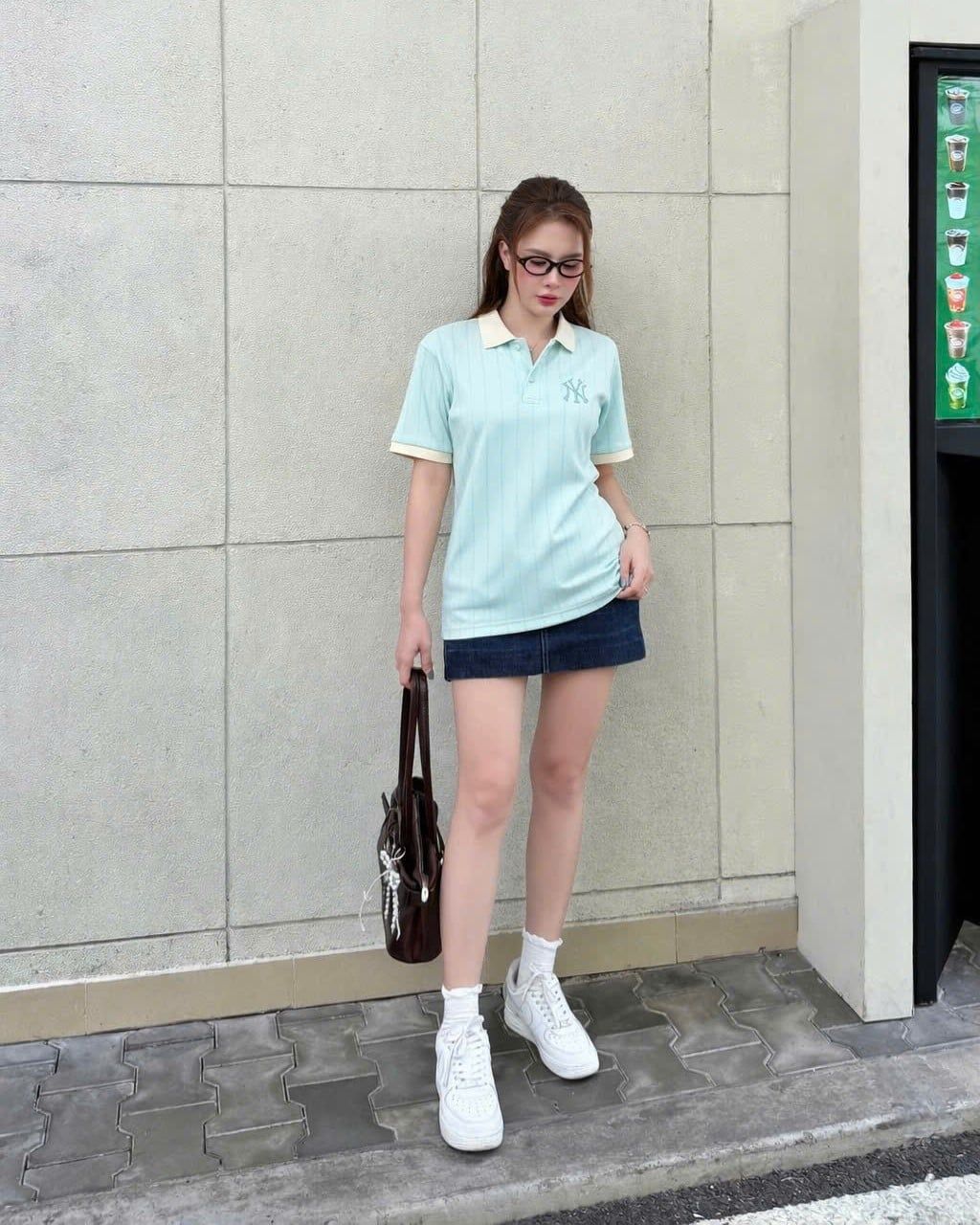  Áo Thun Polo New Era - [Unisex] NY Stripe Mint/White 