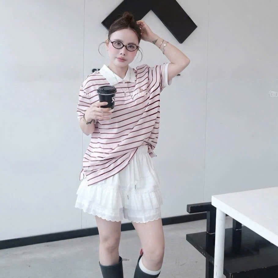  Áo Polo SPAO [Nữ] - Bear Sọc Ngang Hồng SS26 