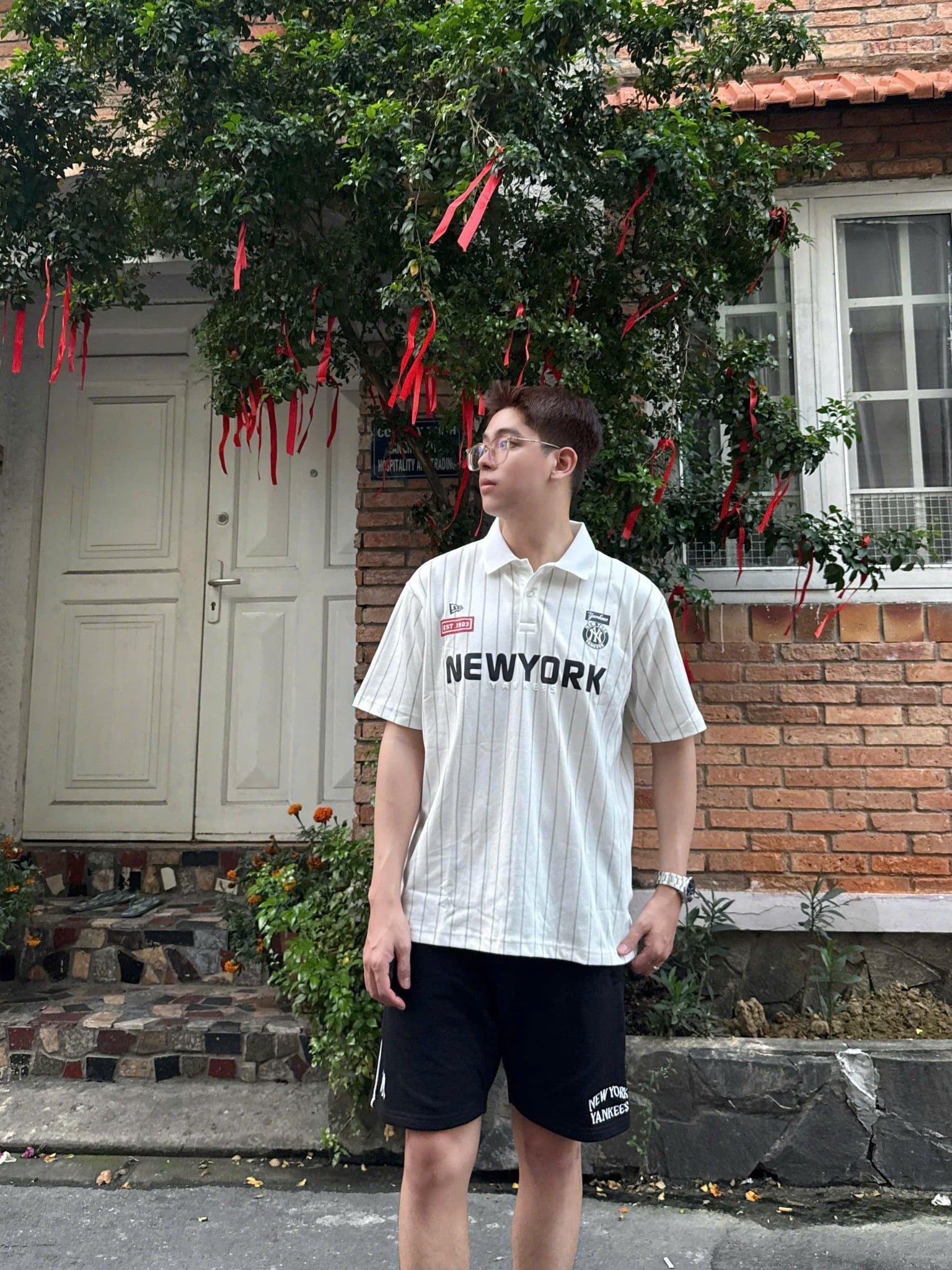  Áo Thun Polo New Era - [Unisex] NY Stripe Black/White 