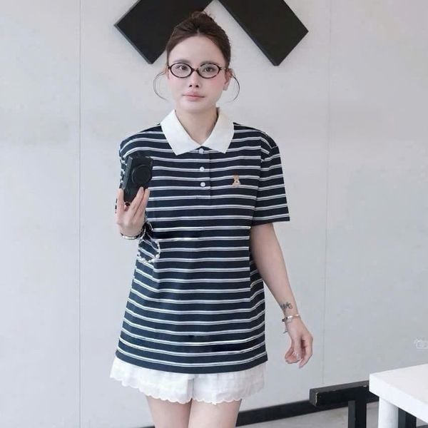 Áo Polo SPAO [Nữ] - Bear Sọc Ngang Navy SS26