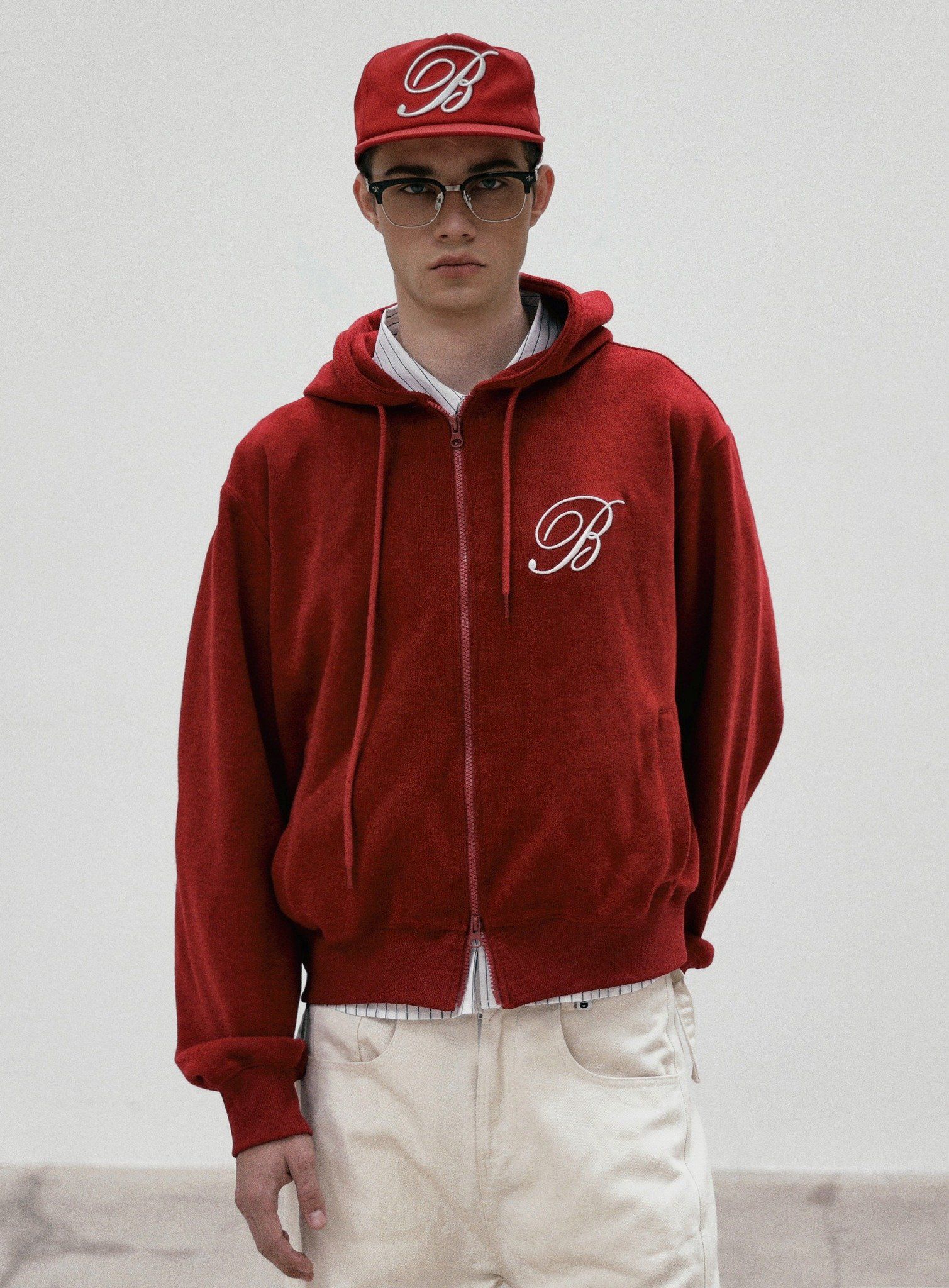  Áo Khoác [Unisex] Badblood - [w-hde24-022] Classic Logo Hooded ZipUp Red 
