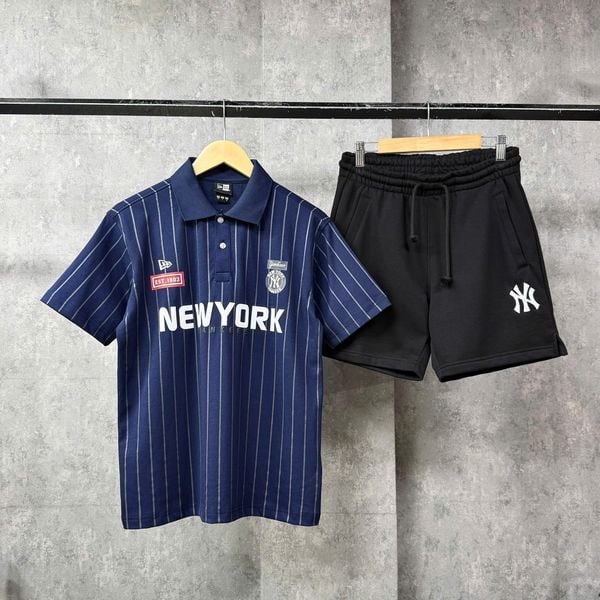 Áo Thun Polo New Era - [Unisex] NY Stripe White/Navy