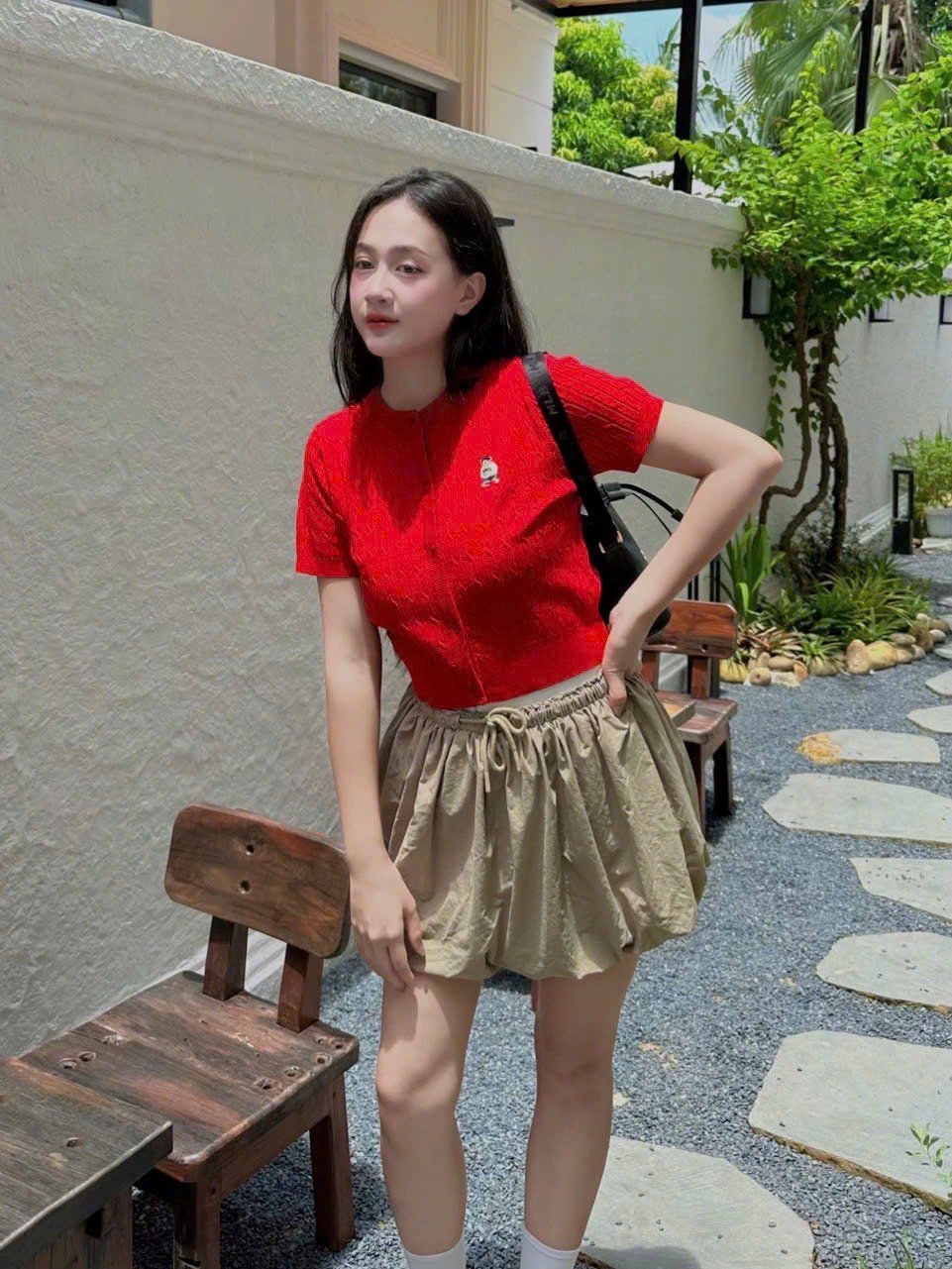  Áo Thun Len SPAO [Nữ] - (Woody) Cable Crop Cardigan Red - SPCKF24G51 