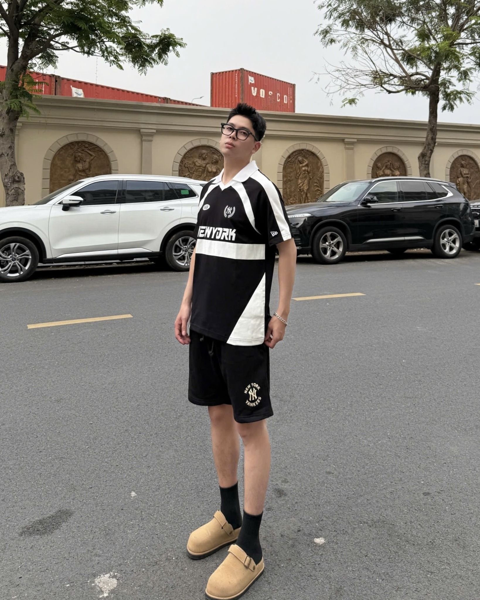  Áo Thun Polo New Era - [Unisex] NY Racing Style Black/White 