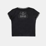  Áo Thun [Unisex] Badblood - [w-tee25-054] Curved Logo Dusty Ringer T-Shirt Black 
