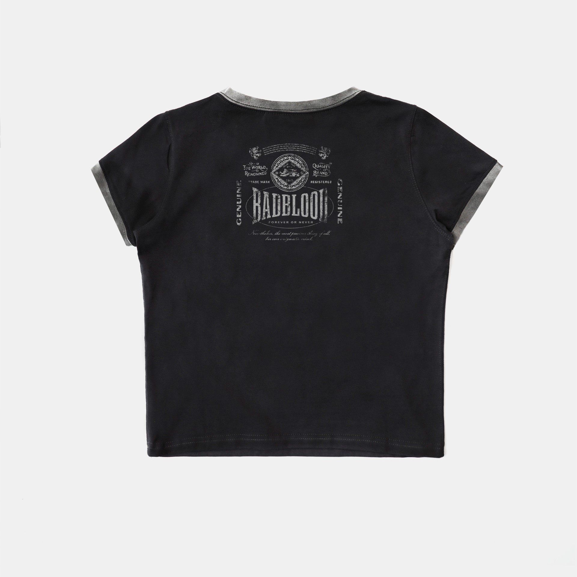  Áo Thun [Unisex] Badblood - [w-tee25-054] Curved Logo Dusty Ringer T-Shirt Black 