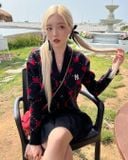 Áo Cardigan Crop MLB [Nữ] - Heart All-Over NY Black - 3FKCH0234-50BKS 