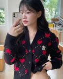  Áo Cardigan Crop MLB [Nữ] - Heart All-Over NY Black - 3FKCH0234-50BKS 