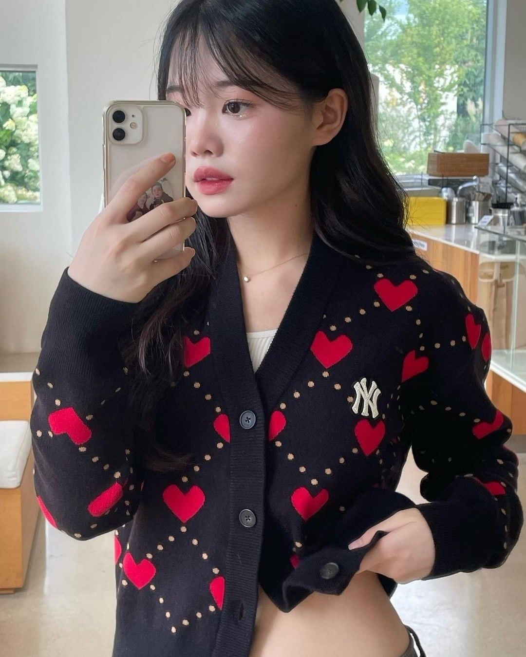  Áo Cardigan Crop MLB [Nữ] - Heart All-Over NY Black - 3FKCH0234-50BKS 