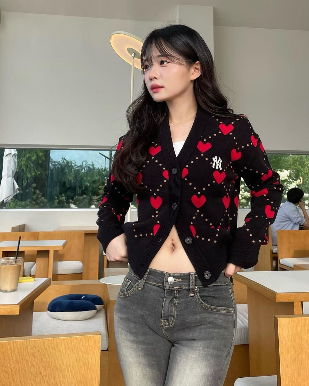  Áo Cardigan Crop MLB [Nữ] - Heart All-Over NY Black - 3FKCH0234-50BKS 
