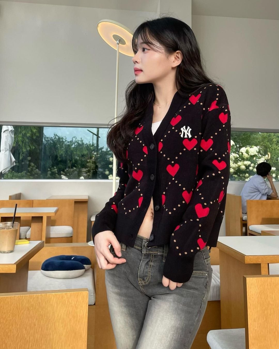  Áo Cardigan Crop MLB [Nữ] - Heart All-Over NY Black - 3FKCH0234-50BKS 