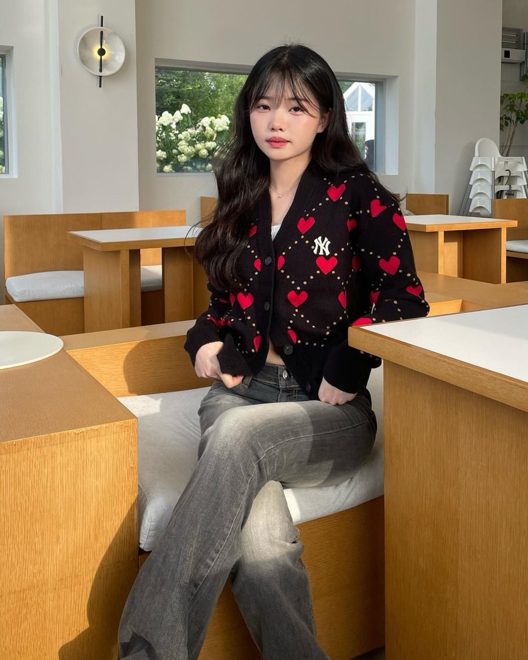  Áo Cardigan Crop MLB [Nữ] - Heart All-Over NY Black - 3FKCH0234-50BKS 