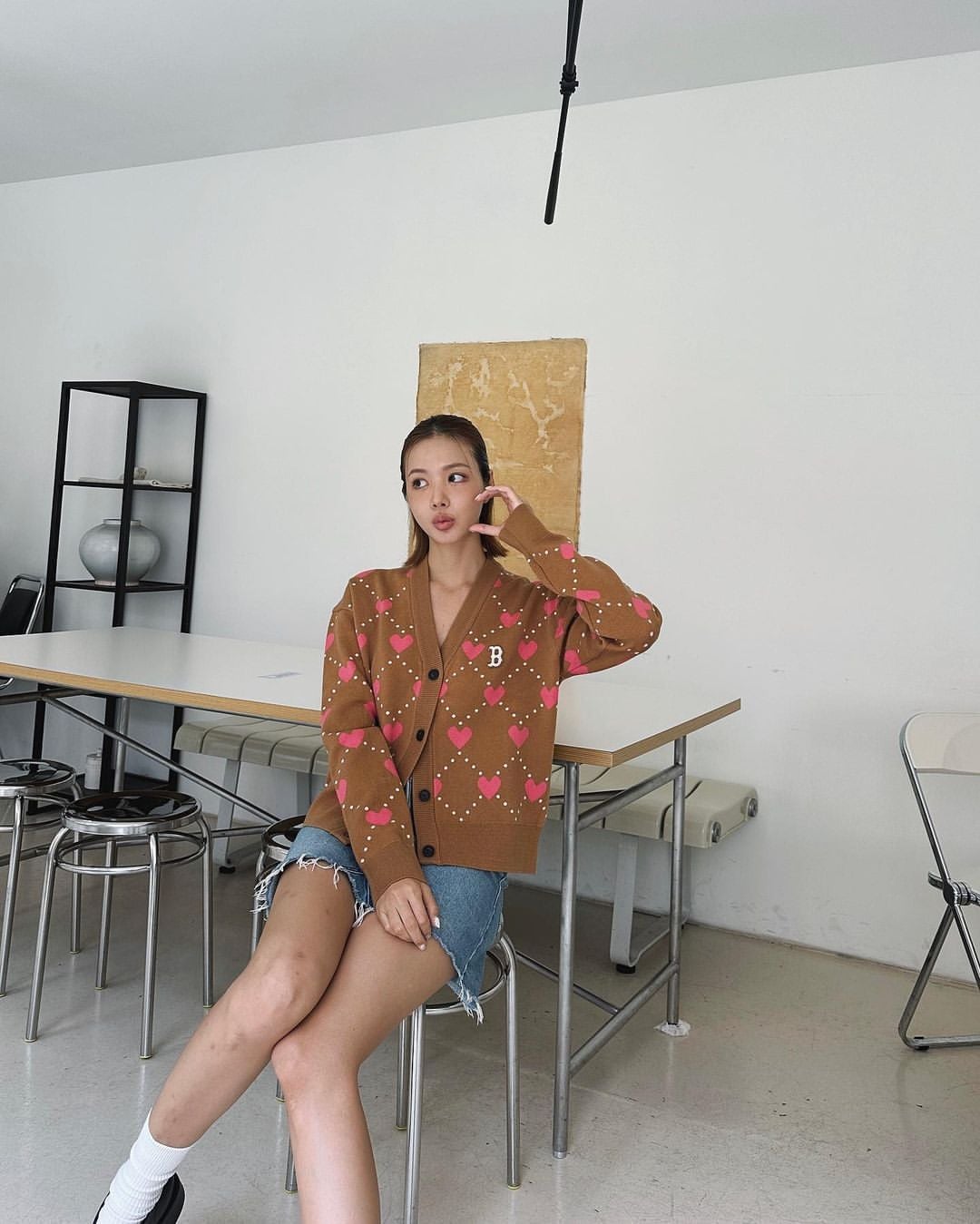  Áo Cardigan Crop MLB [Nữ] - Heart All-Over NY Camel - 3FKCH0234-43CAS 