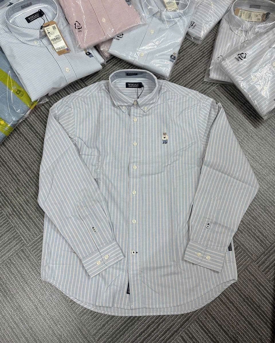  Áo Sơ Mi WHOAU [Nữ] - Steve Loose Fit Striped Shirts Blue - WHYWG2311U 