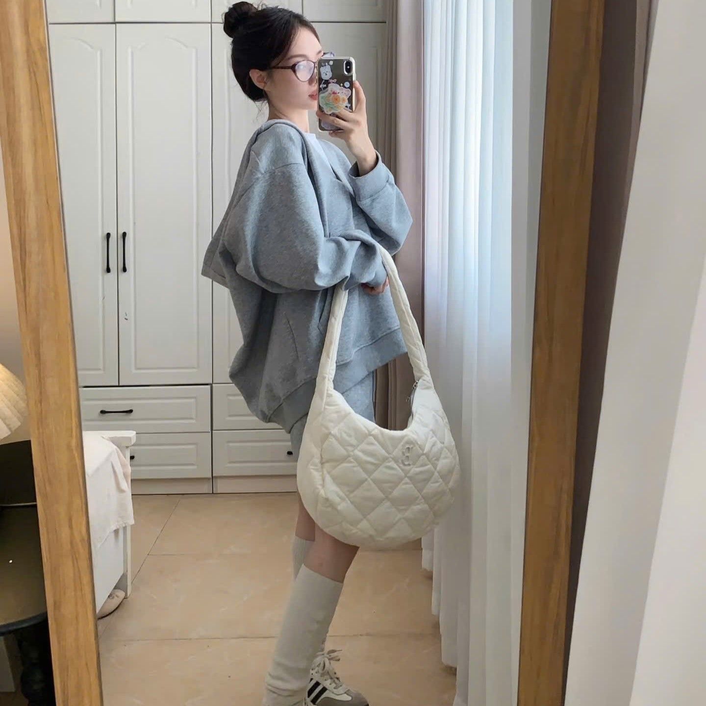  Túi Xách MLB Korea - Padding Quilted Large Hobo Bag - 3ABQL0936-43CRP 