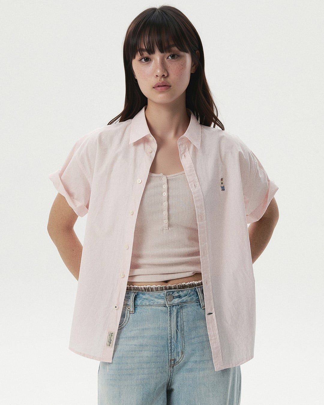  Áo Sơ Mi WHOAU [Unisex] - Steve Loose Fit Short Sleeve Shirts Pink - WHYAG2511F 