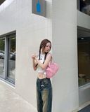  Túi Trống MLB Korea Nylon Sportive Round Shoulder Bag NY Yankees Pink - 3ABQL024N-50PKM 