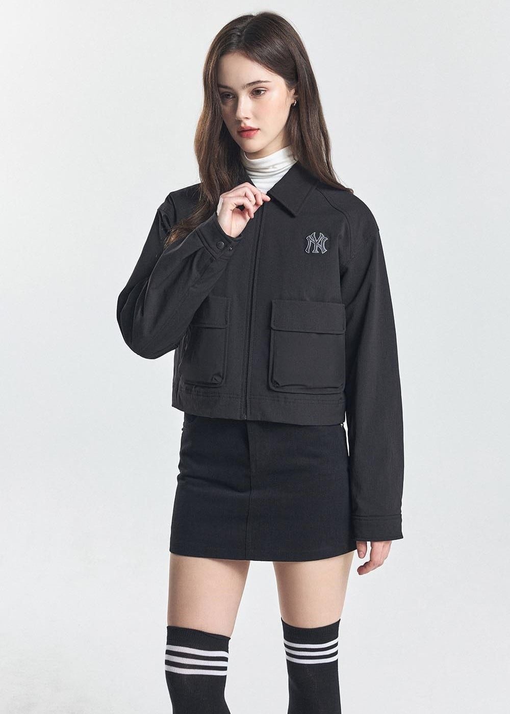  Áo Khoác MLB [Nữ] - Basic Collared Crop Work Jacket NY - 3FJPB0146-50BKS 