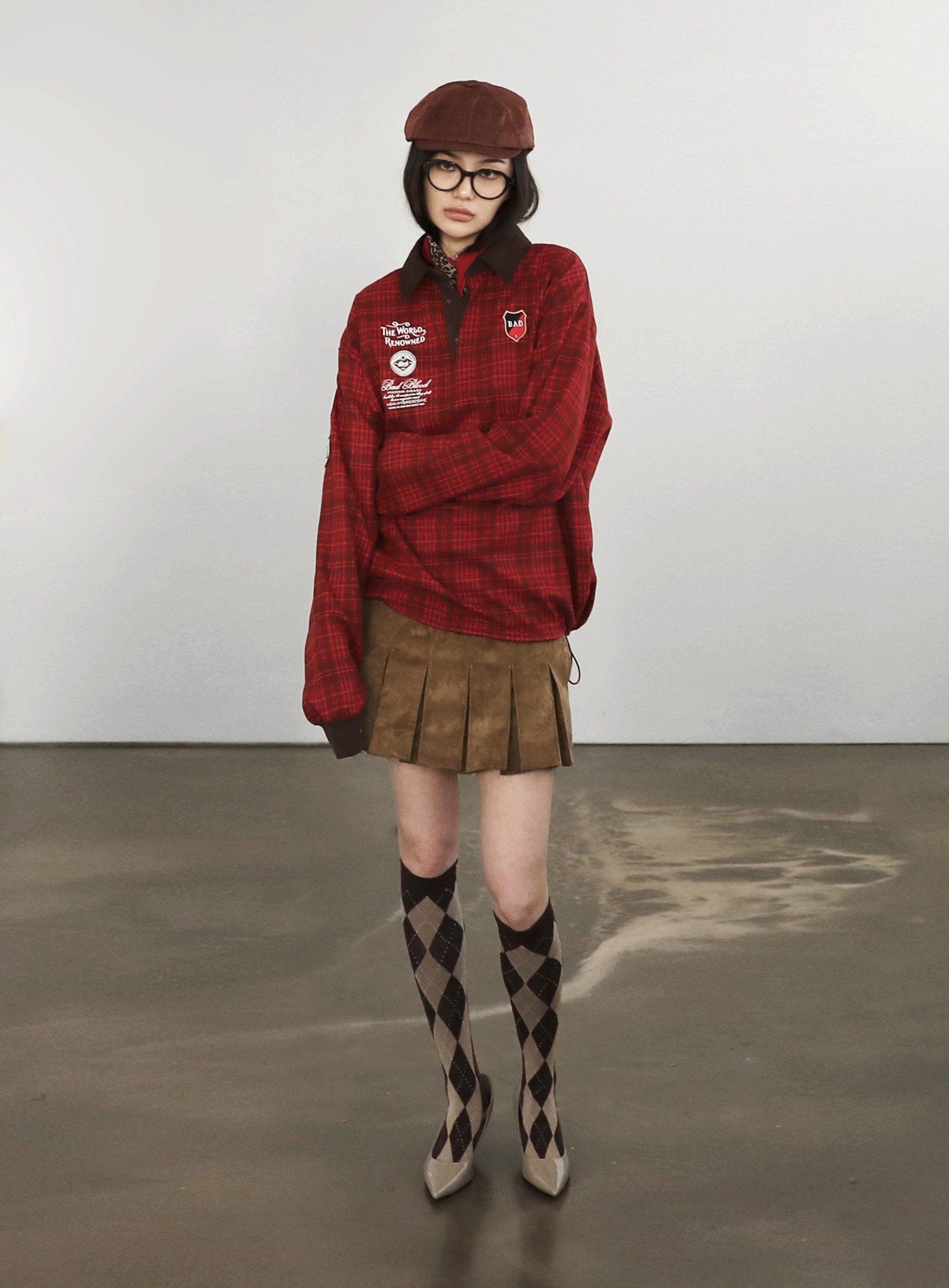  Áo Sweater [Unisex] Badblood - [w-sweatshirt24-013] Classic Check Rugby Shirt - Red 