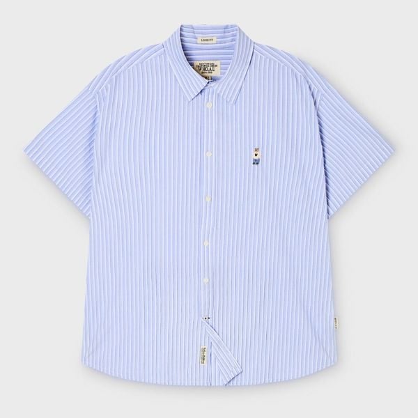 Áo Sơ Mi WHOAU [Unisex] - Steve Loose Fit Short Sleeve Shirts Stripe Blue - WHYAG2511F