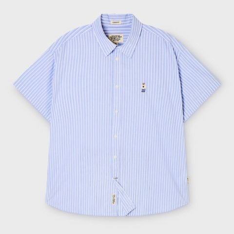 Áo Sơ Mi WHOAU [Unisex] - Steve Loose Fit Short Sleeve Shirts Stripe Blue - WHYAG2511F