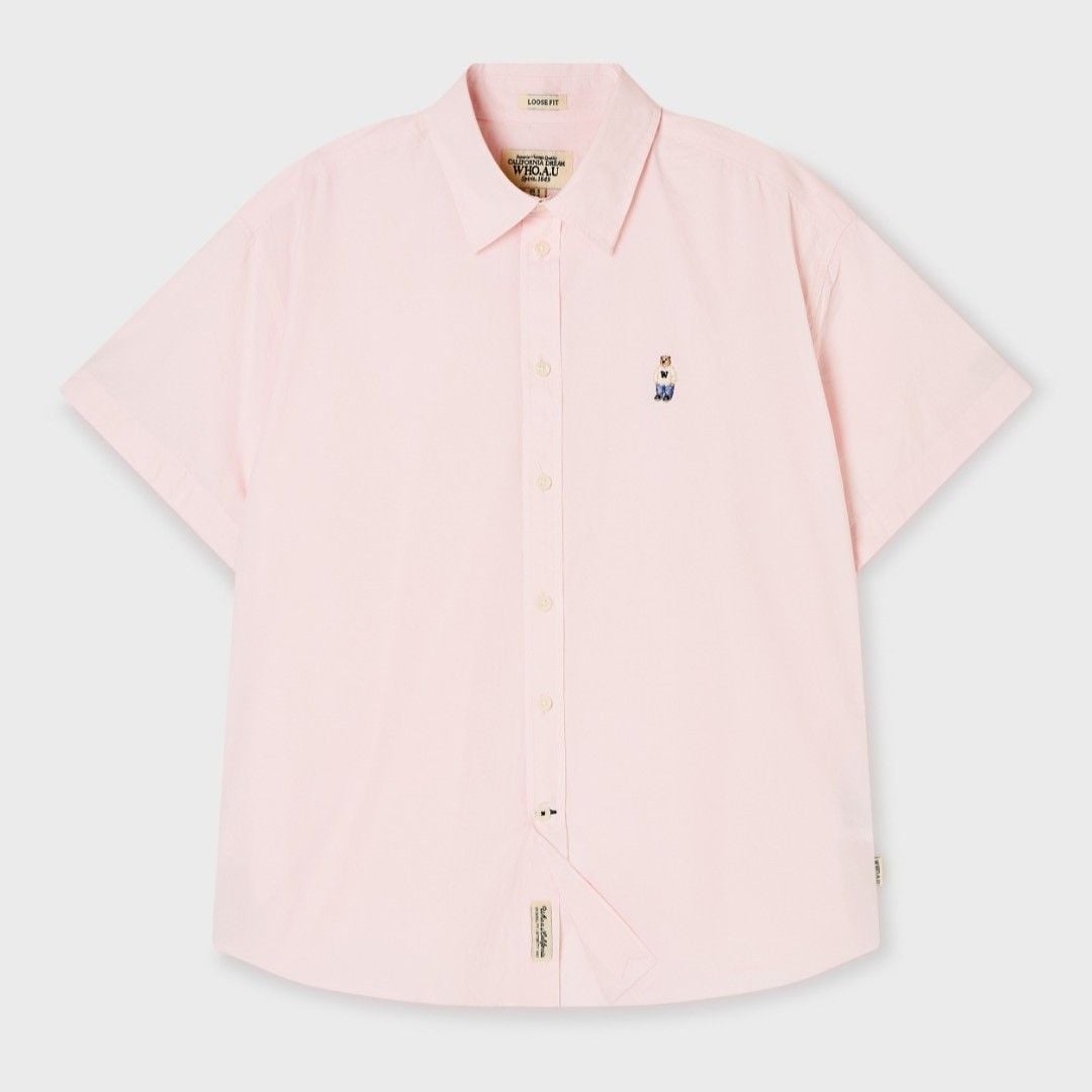  Áo Sơ Mi WHOAU [Unisex] - Steve Loose Fit Short Sleeve Shirts Pink - WHYAG2511F 