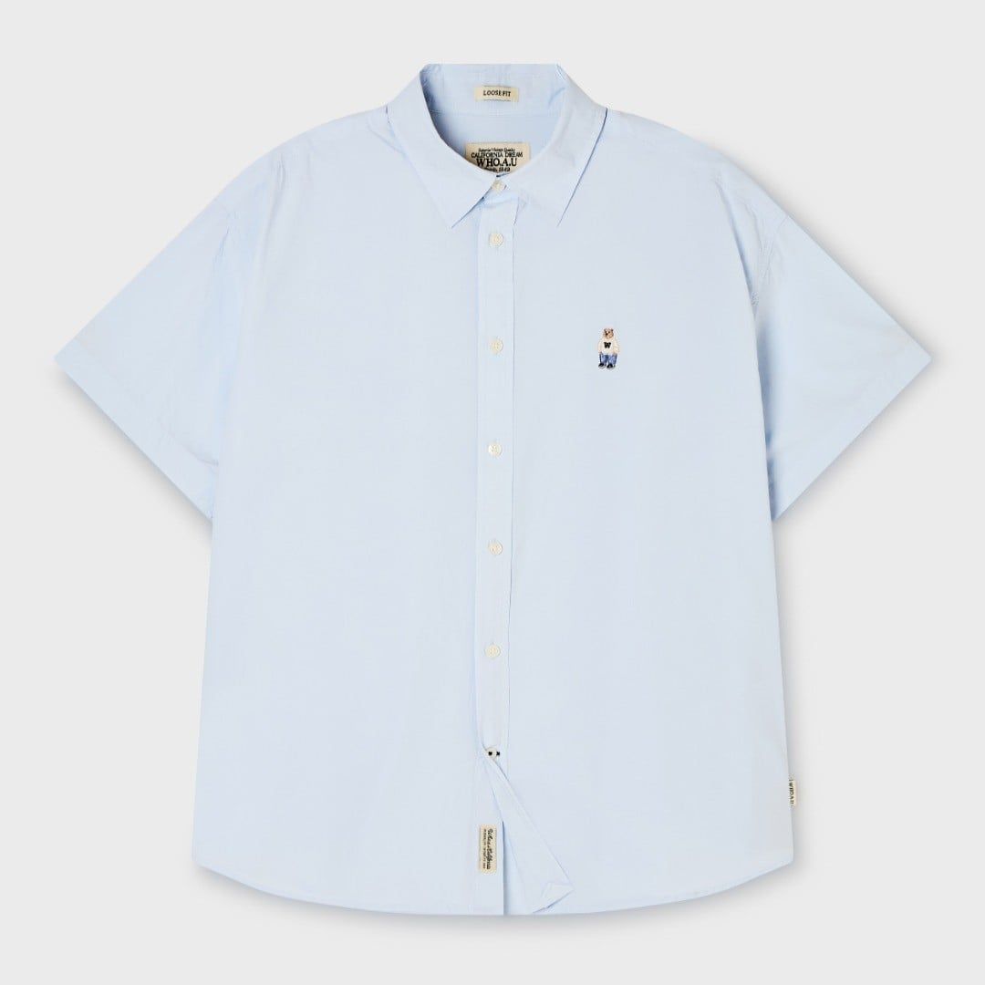  Áo Sơ Mi WHOAU [Unisex] - Steve Loose Fit Short Sleeve Shirts Blue - WHYAG2511F 