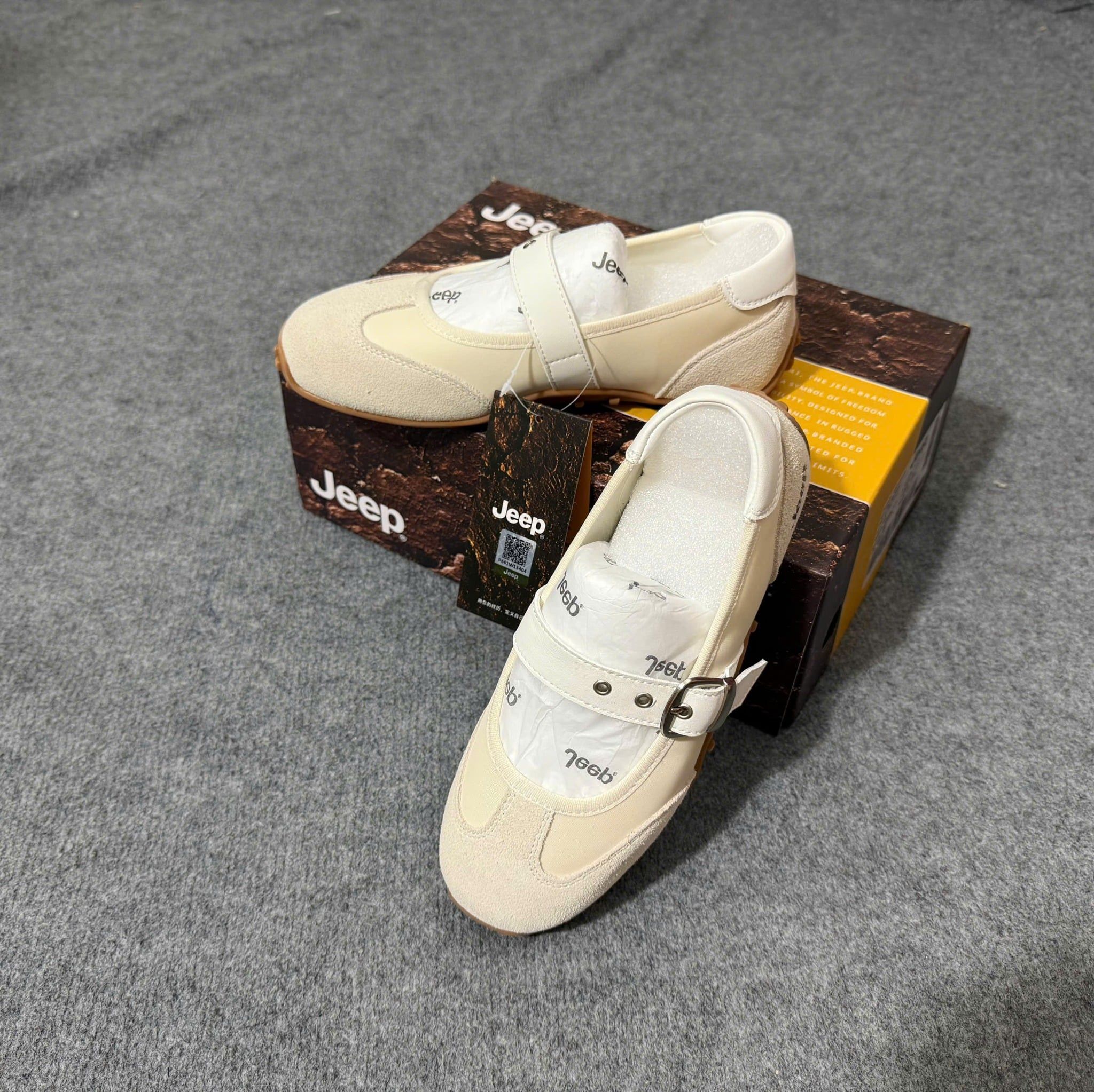  Giày Jeep Mary Jane - [Nữ] Vintage Suede White - P661W13404 