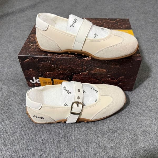 Giày Jeep Mary Jane - [Nữ] Vintage Suede White - P661W13404