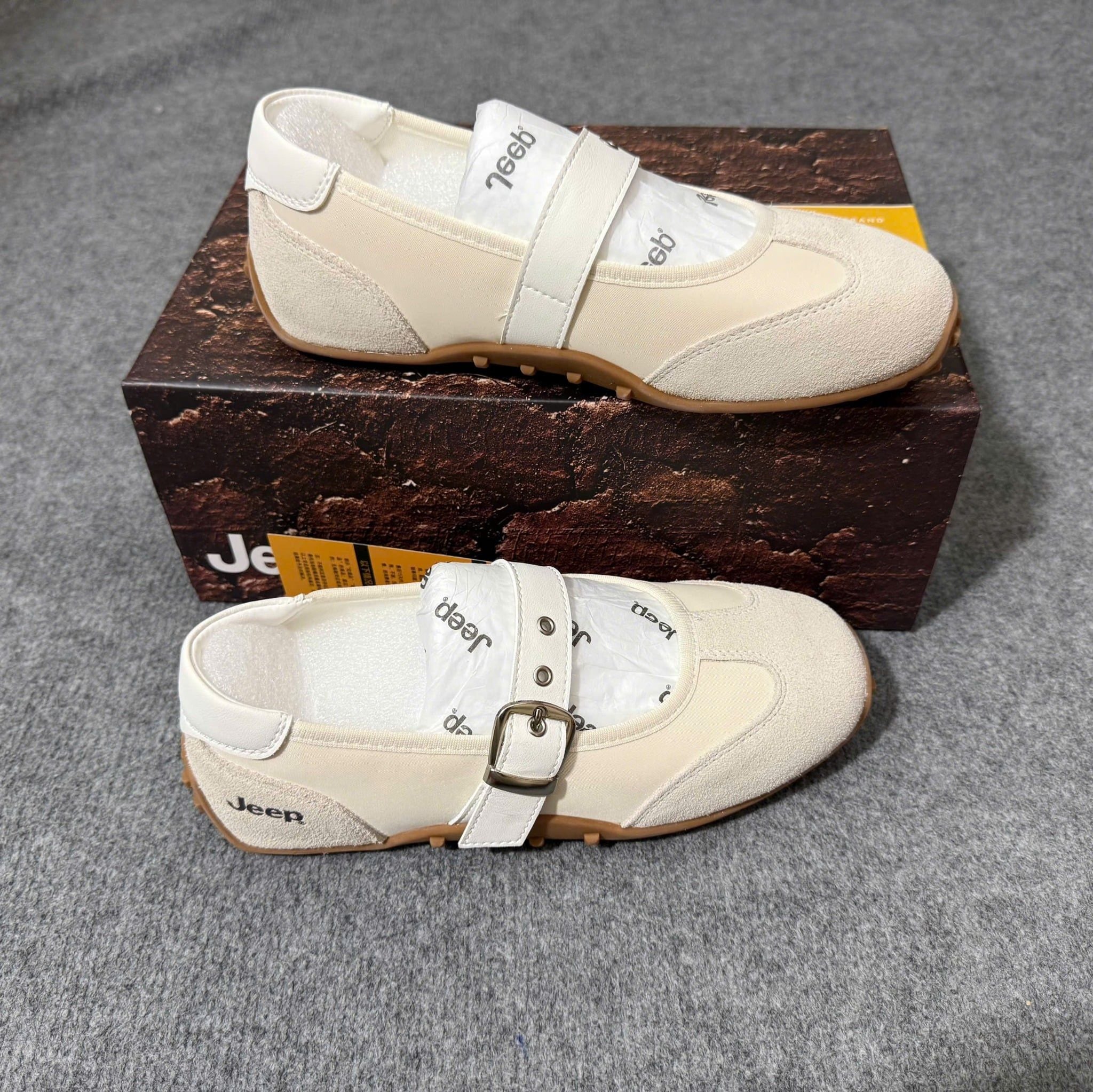  Giày Jeep Mary Jane - [Nữ] Vintage Suede White - P661W13404 