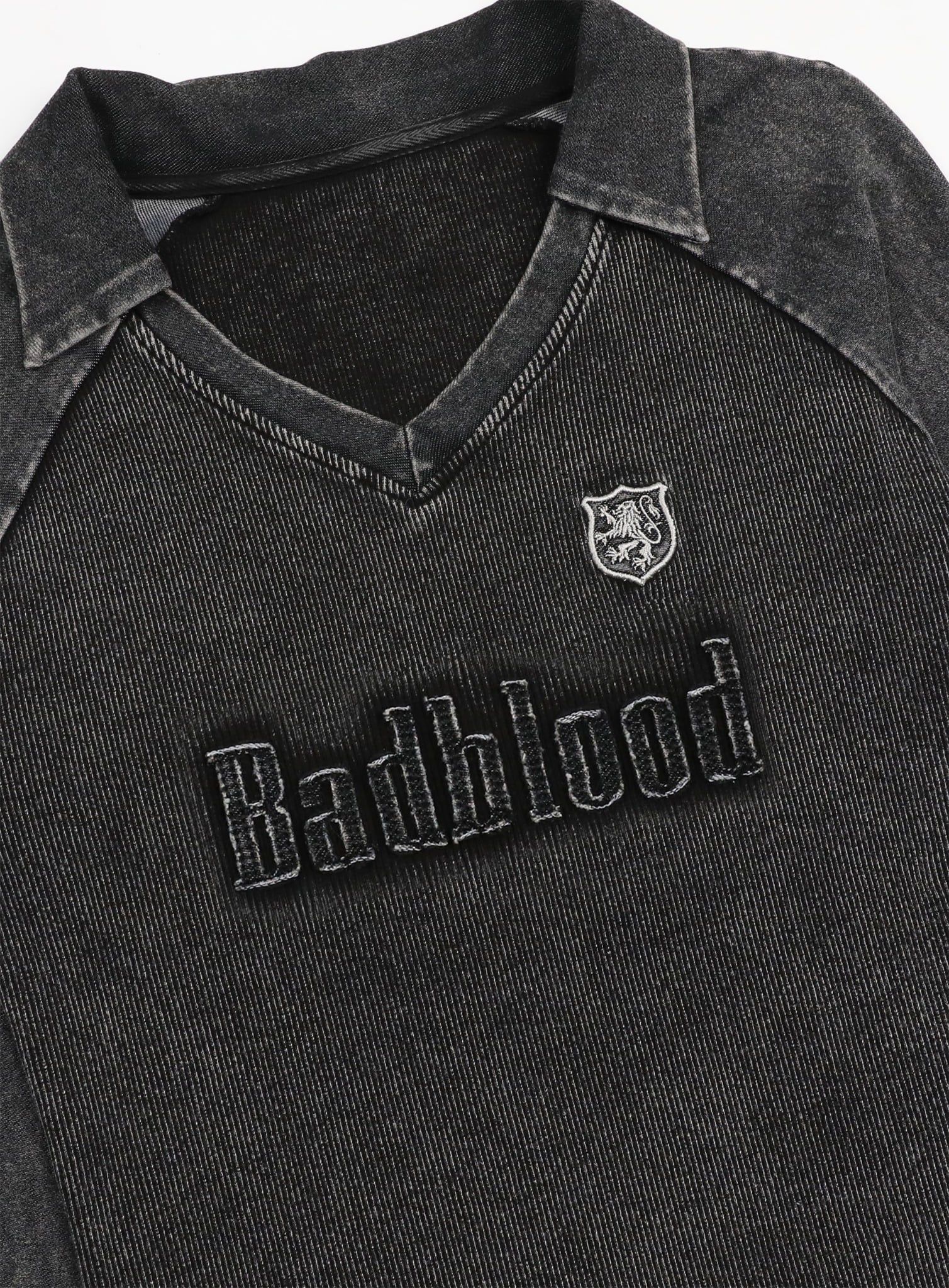  Áo Thun Dài Tay [Unisex] Badblood - [w-tee25-017] Rusty Denim V-Neck Black 