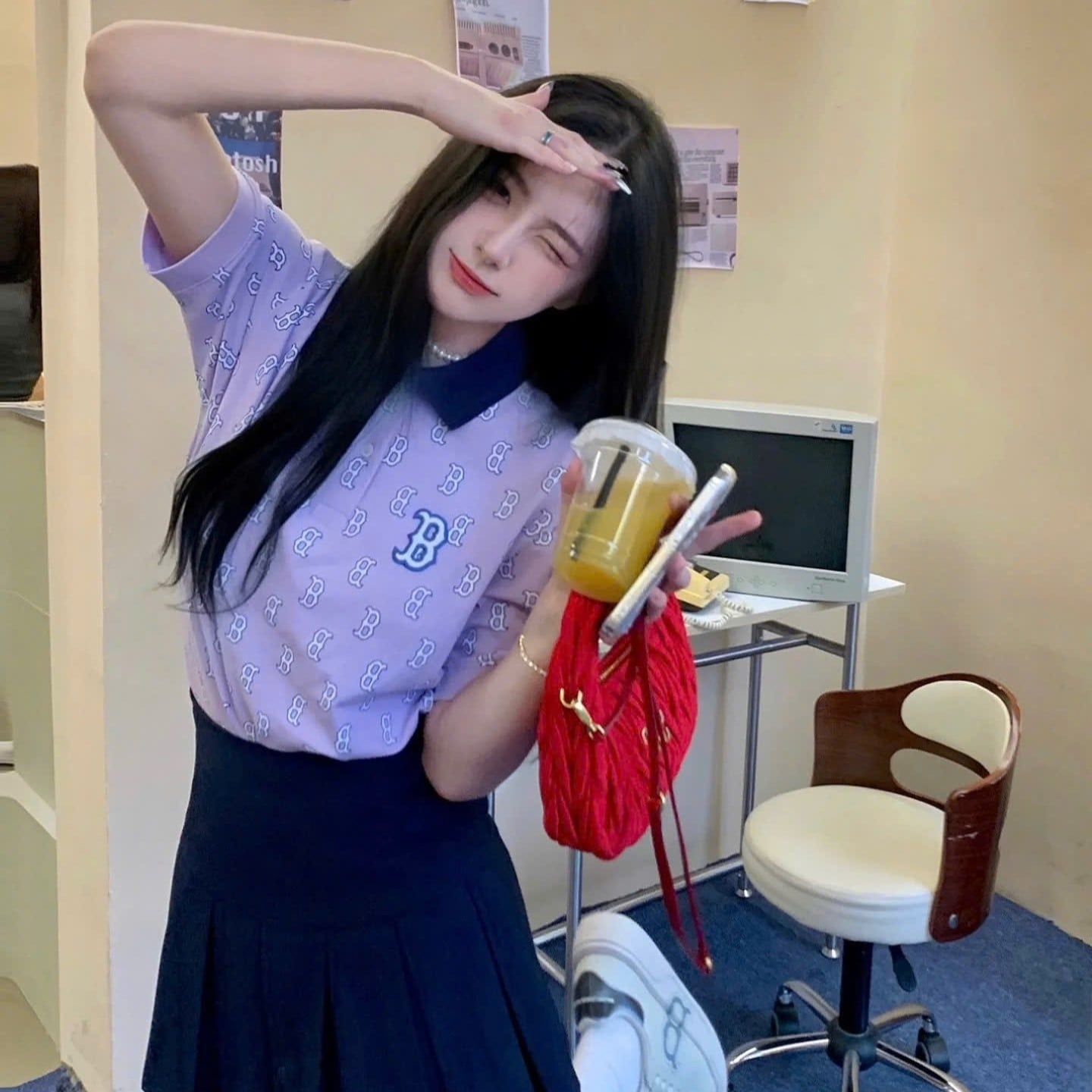  Áo Polo MLB - Women's Classic Monogram Full Board Boston Lavender - 3FPQM0233-43LDL 