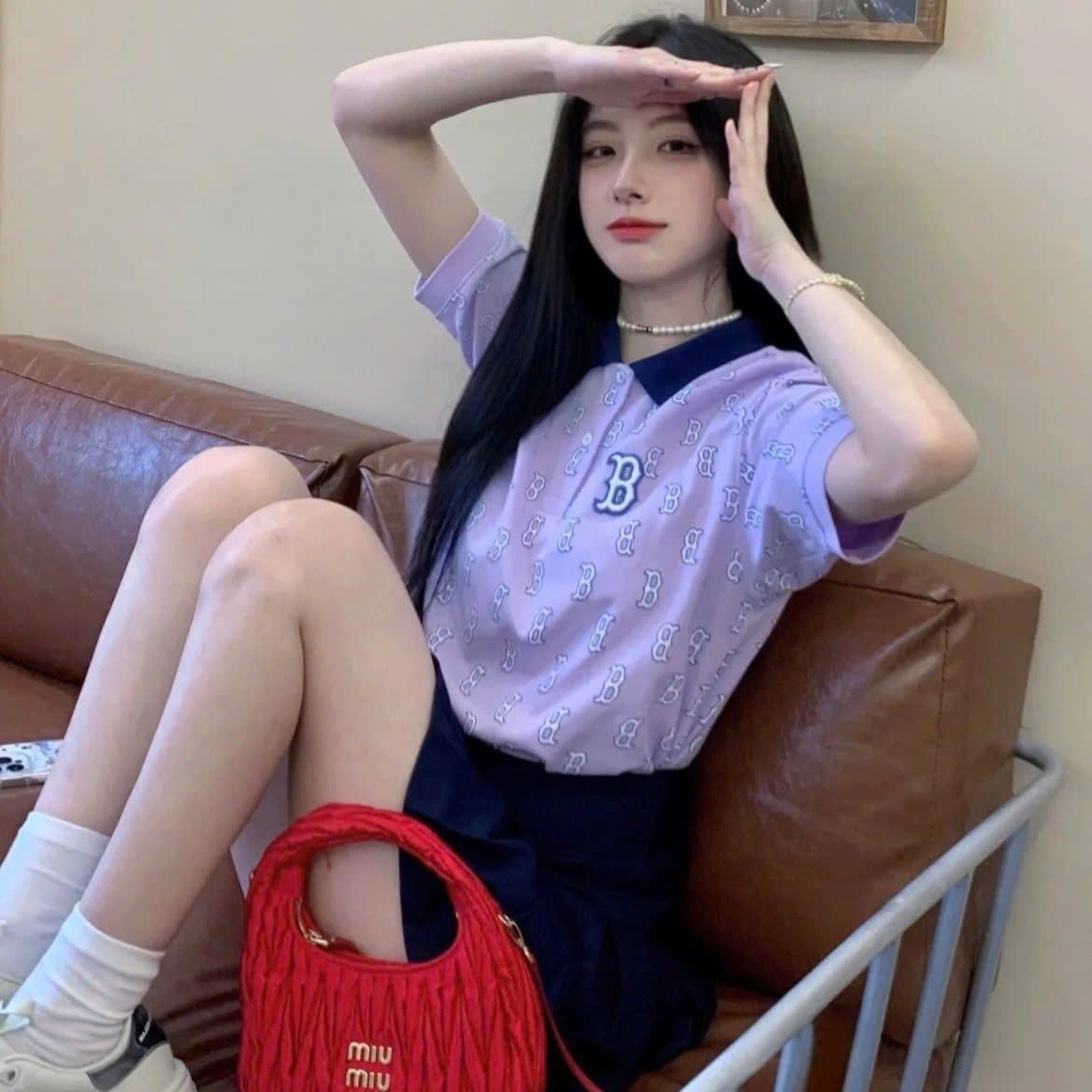  Áo Polo MLB - Women's Classic Monogram Full Board Boston Lavender - 3FPQM0233-43LDL 