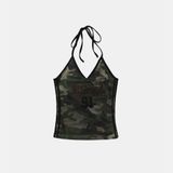  Áo Hai Dây [Nữ] Badblood - [w-tnk25-017] Vintage Club Halter Tank Green Camo 