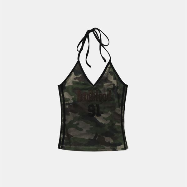  Áo Hai Dây [Nữ] Badblood - [w-tnk25-017] Vintage Club Halter Tank Green Camo 
