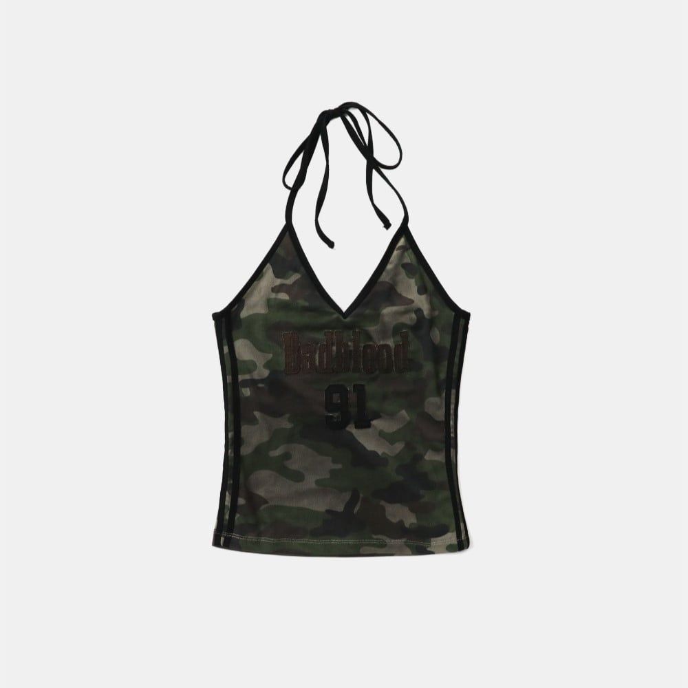  Áo Hai Dây [Nữ] Badblood - [w-tnk25-017] Vintage Club Halter Tank Green Camo 