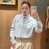  Áo Sơ Mi WHOAU [Nữ] - Steve Loose Fit Striped Shirts Blue - WHYWG2311U5 